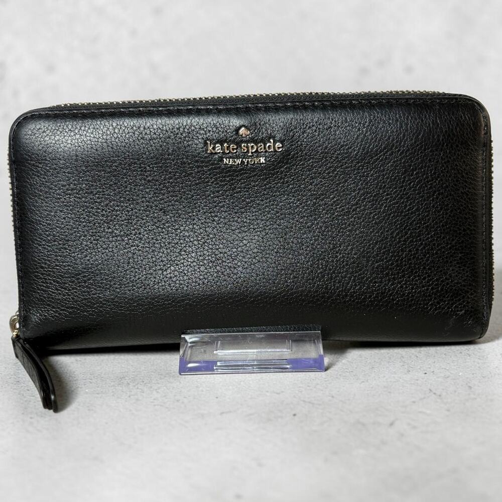 Kate Spade Leila Large Continental Wallet Black Pebbled Leather Zip Around